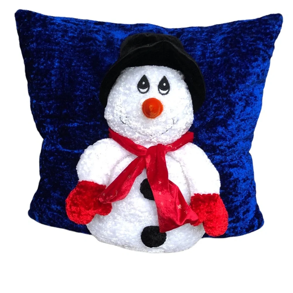 VTG Christmas Chenille Throw Pillow 3D Snowman Top Hat Holiday Winter Kitschy